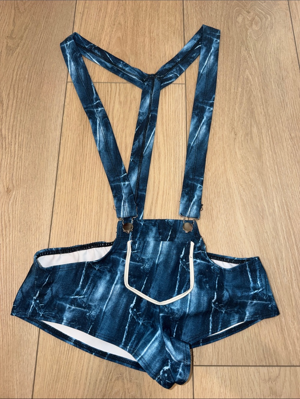 Blue Marble Print Women's Suspender Shorts
